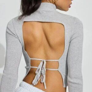 NWT Open Tie Back Mock Neck Top